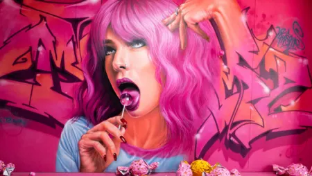 Fresque à la sucette rose au Zoo Art Show