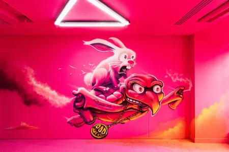 Fresque lapin et tortue roses au Zoo Art Show