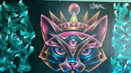 Fresque de chat néon au Zoo Art Show