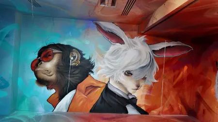 Fresque singe et lapin au Zoo Art Show